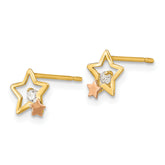 14K Yellow & Rose Gold Children's Star Earrings with CZ Stones, Polished Two-Tone Design